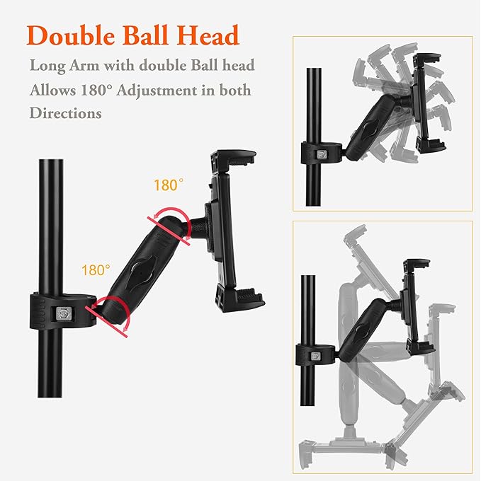 Ipad Holder for Mic Stand, Tablet Phone Holder Micophone Music Stand Mount Adjustable Rotatabe with Super Handle Clamp for iPad Pro 12.9 Air Mini, Android, 4 to 13.5inch iPhones and Tablets