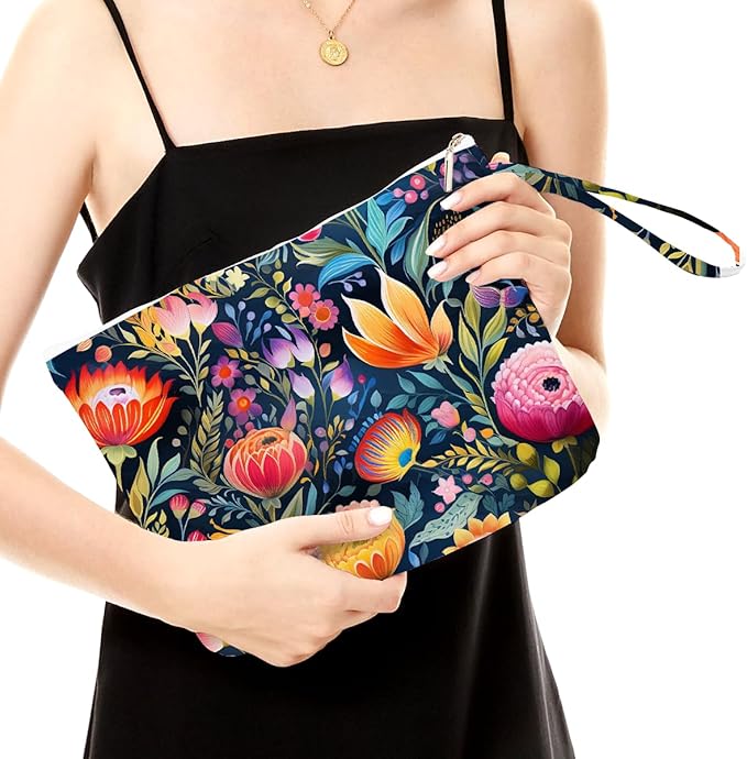 Fokongna Floral Print Wet Bag, Small Portable Waterproof Multi-Functional Organizer for Women, Ideal for Daily, Beach & Travel, Multicolor Bohemian Bloom