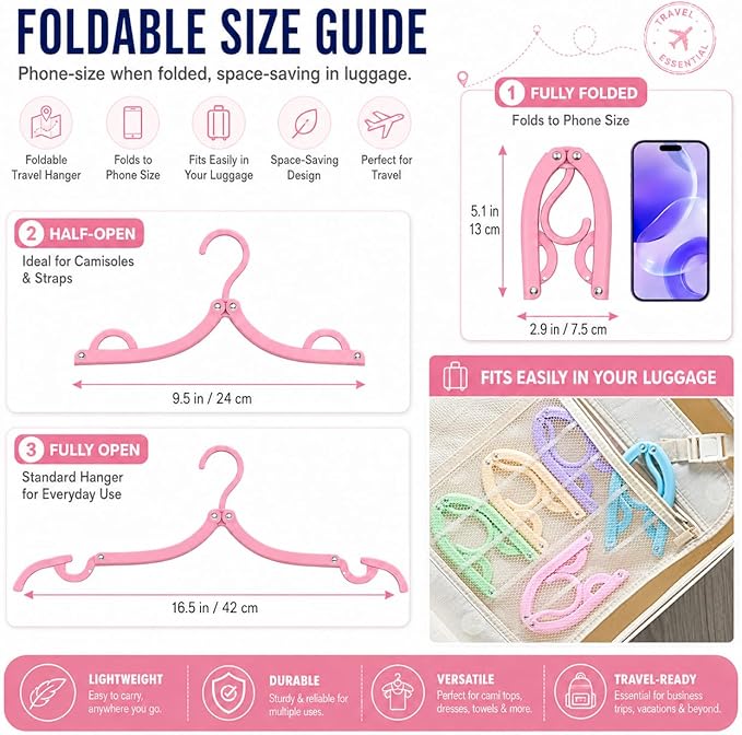 20 PCS Travel Hangers with 12 Pcs Clips - Cruise Ship Essentials Portable Folding Clothes Hangers Travel Essentials Foldable Clothes Drying Rack for Travel