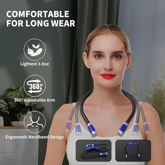 LUXJET Neck Reading Light & Book Lights - 3 Color & 6 Brightness, Flexible Arm, 80H Rechargeable - Christmas Gift White Elephant Gifts for Book Lovers