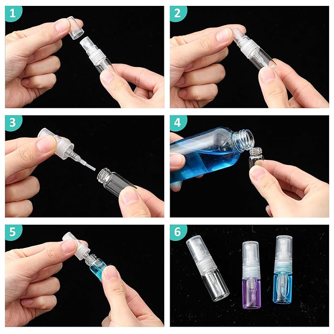 Zhehao 10 Pcs Mini Spray Bottles 2 ml Clear Glass Perfume Bottles Refillable Fine Mist Perfume Atomizer Portable Empty Sample Containers for Cleaning, Essential Oils, Travel (Clear Cap)