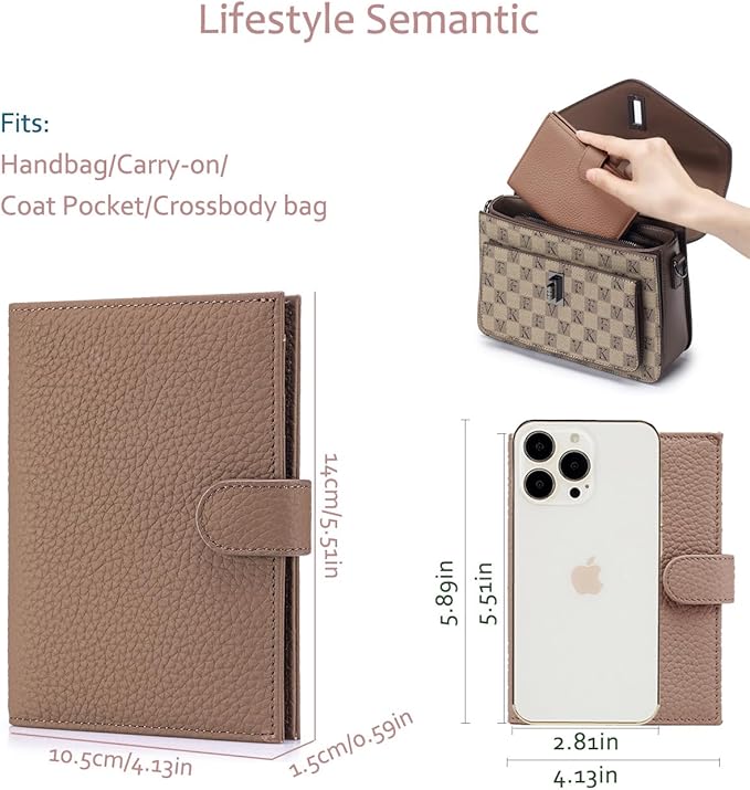 Leather RFID Passport Holder for Travel – Slim Passport Wallet for Men & Women with Card Slots, Boarding Pass Organizer, Zipper Pocket & Cash Holder (Dove Gray)