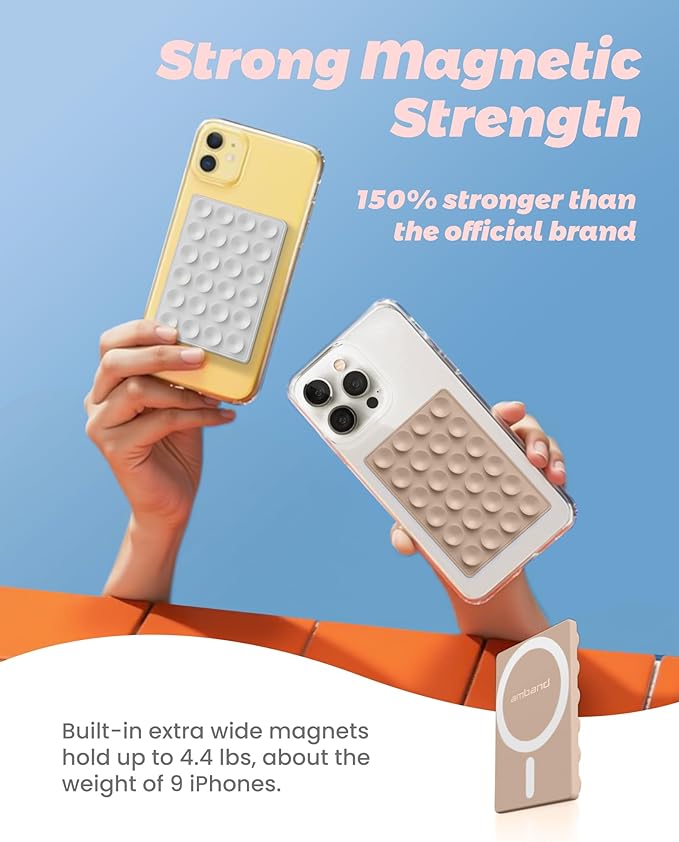 amBand Magnetic Suction Phone Mount Trendy Stocking Stuffers for Men Women Dad Mom Adults, Removable Brown Octo Cup Buddy Sticky Holder for Hands-Free Selfie/Video, Milk Tea