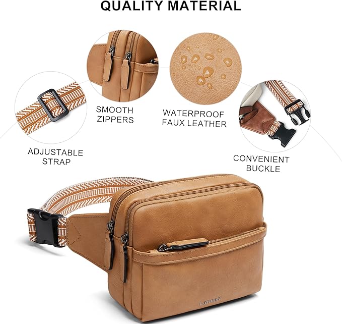 LATMAP 3L Fanny Packs Belt Bag for Women Small Everywhere Crossbody Bag Waist Packs Faux Leather Sling Chest Travel Purse