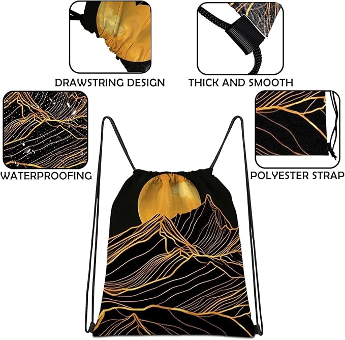 Drawstring Backpack Draw String Sports Bags for Gym Travel Beach Waterproof Cute Sackpack Men Women Aesthetic (13"×17")-Sunset