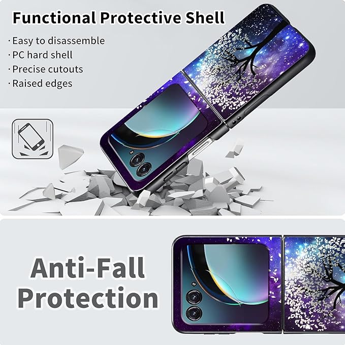 for Motorola Razr 2025 Case,for Moto Razr 60 Phone Case Cute Slim Hard PC Ultra-Thin Anti-Scratches Shockproof Protective Phone Cover,Glitter Purple Tree