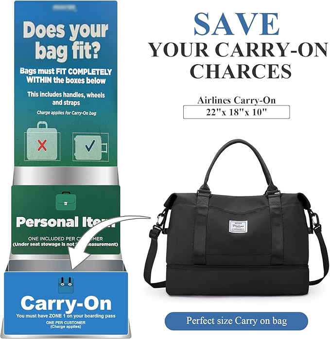 Travel Duffel Bag with Shoes Compartment, Overnight Weekender Bags for Women,Carry on Personal Item Bag，Extra Large