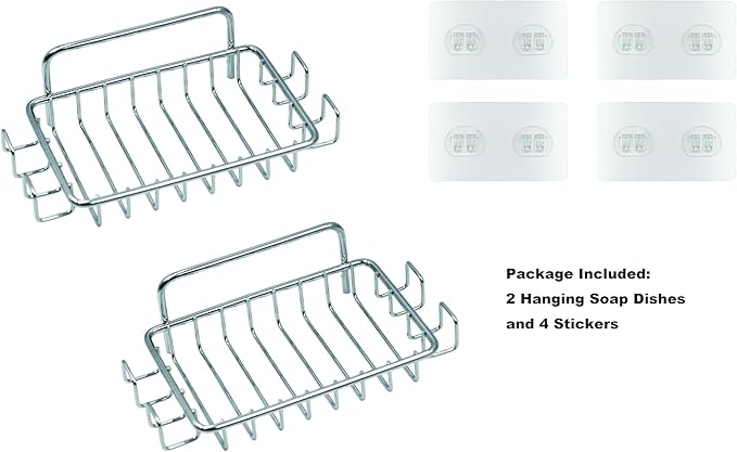 2 Pack Soap Dish for Shower Wall, Stainless Steel Soap Holder with 4 Hocks for Bathroom (Silver)