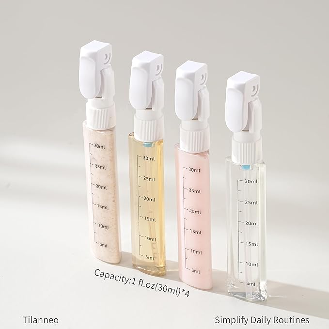 4-in-1 Travel Bottles for Toiletries, Portable Leakproof Pump Dispenser with Foldable Locking Pump, TSA Compliant Refillable Travel Containers for Shampoo, Conditioner, Lotion & Skincare(White)