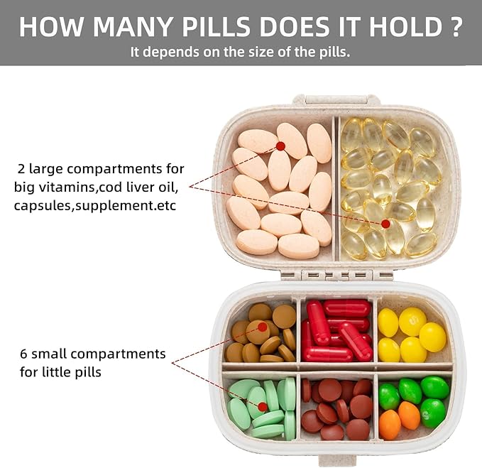 Cute Pill Organizer Small Bling Pill Case for Purse Medicine Vitamin Container Holder Daily Pill Box Container for Women Travel Medicine Kit(Red)