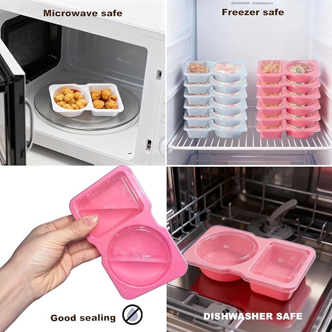 20 Pack 4.5 Oz Reusable Snack Containers with Lids,Disposable 2-Compartment Snack Pack Containers with Forks,Small Snackle Box Sauce Condiment Portion Control Meal Prep Container for Picnic Travel