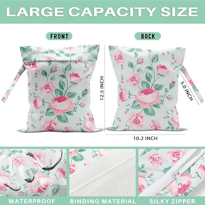 Wet Dry Bags for Diaper Waterproof Swimsuit Washable Reusable Bag for Beach Diapers Dirty Yoga Gym Clothes Plant Gifts for Men Baby Friend Women 12.5x10.2 Inches