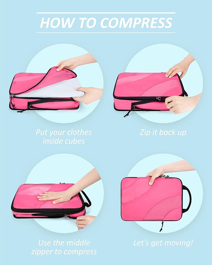 BAGSMART Compression Packing Cubes, 6 Set/4 Set/2 Set Travel Packing Cubes for Carry on Suitcases, Compression Suitcase Organizers Bag Set & Travel Cubes for Luggage, Lightweight Packing Organizers