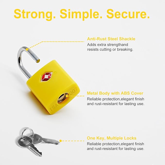 TSA Locks for Luggage, Keyed Alike Luggage Locks TSA Approved 4 Pack, Small Padlock with Key, Padlocks with Keys for Suitcase, Backpack, Bag Zipper, Tool Box, Case, Travel Essentials