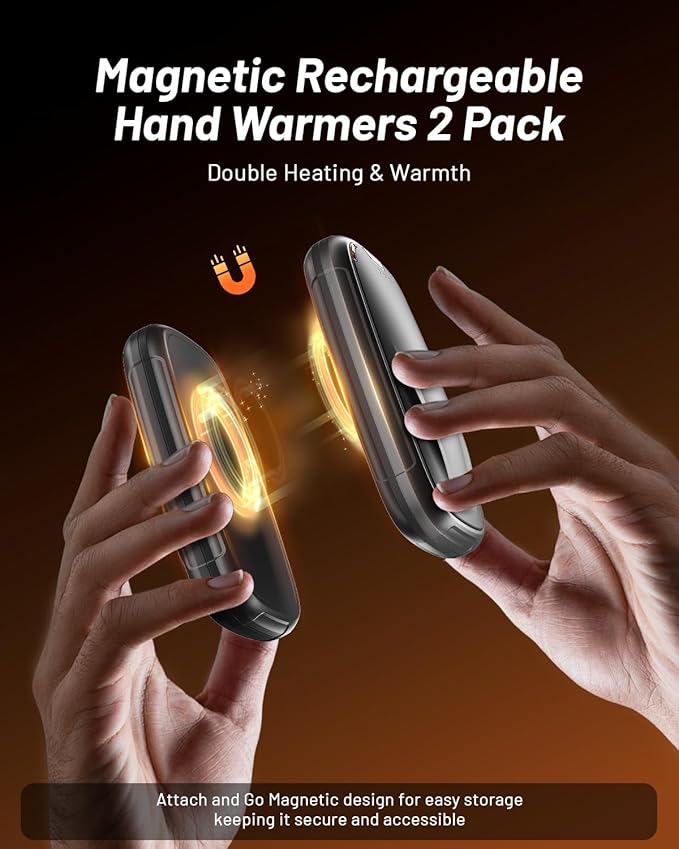 Hand Warmers Rechargeable 2 Pack, 3-Settings Rechargeable Hand Warmer, AI Smart Heating, Pocket Portable Electric Hands Warmer, Magnetic Handwarmers, A Winter for Kids and Loved Ones