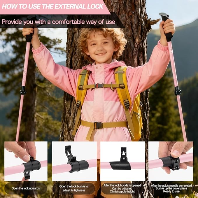 Hiking Trekking Poles for Kids, 2 Pack Anti Shock, Adjustable, Collapsible Hiking Poles for Trekking or Walking, Lightweight Aluminum Sticks