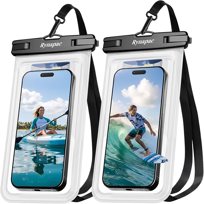 Rynapac Waterproof Phone Pouch [Up to 8.5"] - 2 Pack, IPX8 Waterproof Phone Case with Lanyard for iPhone 17 16 15 Pro Max, Touchscreen & Photograph, Cellphone Dry Bag for Beach Cruise Essentials 2026