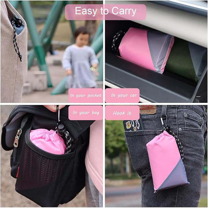 Orga'Neat Pocket Picnic Blanket, Beach Mat Waterproof Sandproof, Compact Lightweight Small Tarp for Camping, Hiking, Backpacking, Festival, Travel, Foldable in Bags (Pink/Grey, 55"x79")