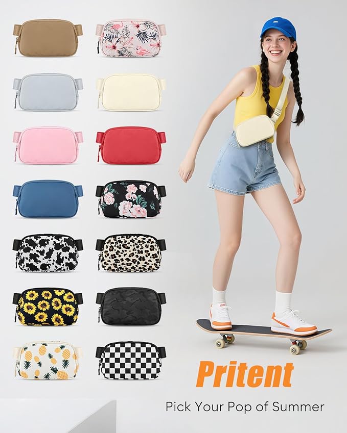 Pritent Fanny Packs for Women Cross Body Bag Waterproof Belt Bag with Adjustable Strap and Zipper Back Pocket Small Crossbody Bags Fashion Waist Packs for Workout Travelling(Ivory)