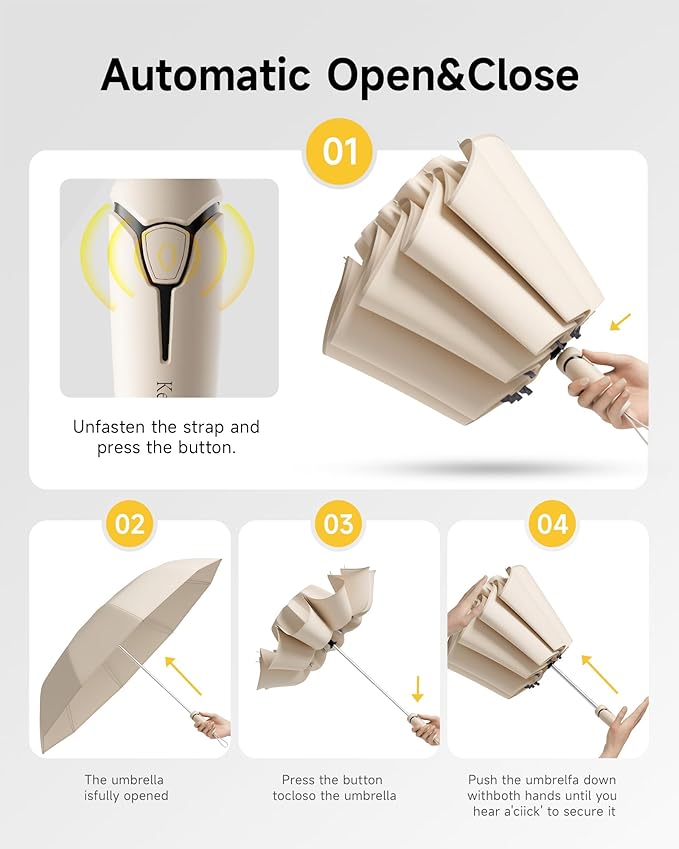 Windproof Travel Umbrella for Rain, Withstand 85MPH Winds, 52 Inch Automatic Reverse Fold Umbrellas Easy Auto Open Close, Portable Compact Umbrella Includes Cover Bag, Perfect for Travel, Car, Commute, Women Men, Backpack