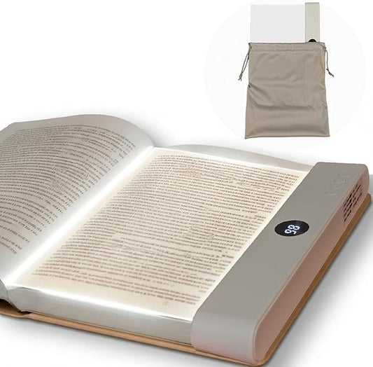 Book Light for Reading in Bed at Night, Rechargeable Flat Book Light with 3 Color Modes & Timer, Dimmable Full Page Light, Clear LED Page Reading Light for Travel (White)