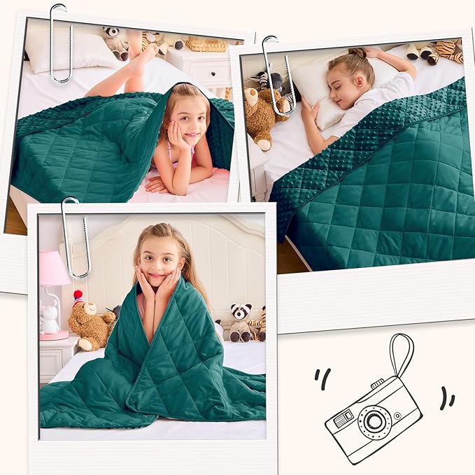 Green Weighted Blanket Kids 7lbs, 40"x60", Breathable Cooling Minky Heavy Throw Blanket for 60-90lbs, Soft Winter Thick Big Blankets Weighted Comforter Gifts for Sleeping