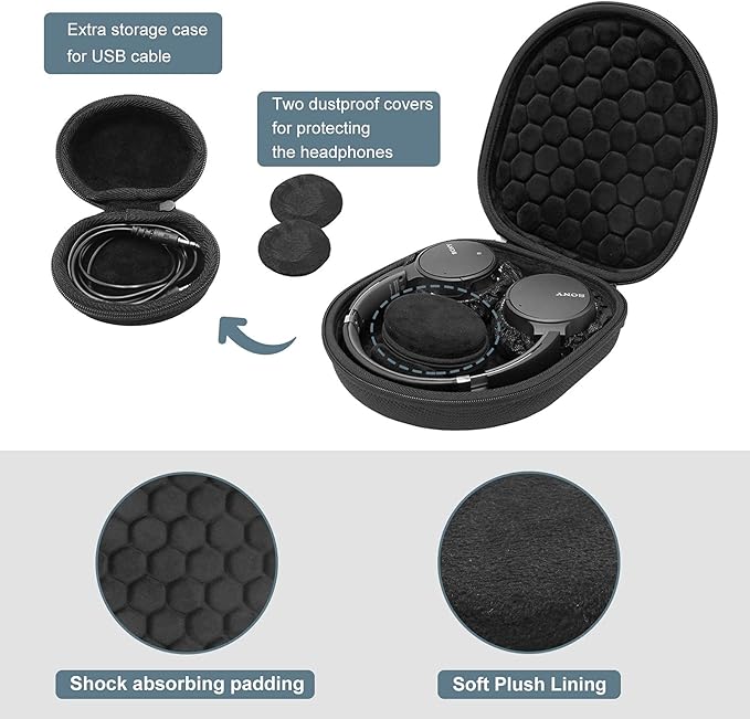 ProCase Hard Case for Sony WH-CH720N/ WH-CH710N/ WH-CH520/ WH-CH510/ WH-1000XM5/ WH-1000XM4/ WHXB910N/ Bose 700 Noise Cancelling Wireless Headphones, Travel Carrying Bag with 2 Dust Covers -Black