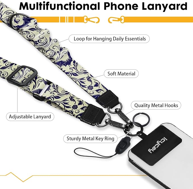 Icycay Phone Lanyard Crossbody, Gothic Bat Cell Phone Strap for Around The Neck Adjustable, Goth Teacher Anti Theft Cute Lanyard for ID Holder Keys Accessories Travel Essential