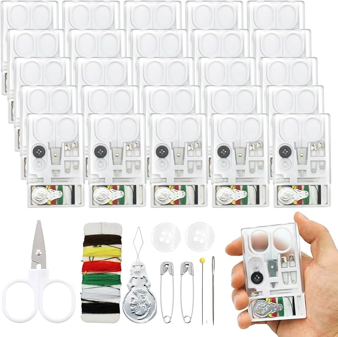 25 Boxes Mini Travel Sewing Kit Quick Fix Sewing Kits Bulk Basic Portable Pre Threaded Needle Emergency Repair Tool for Christmas Gifts Beginner Traveler Home Hotel (White)