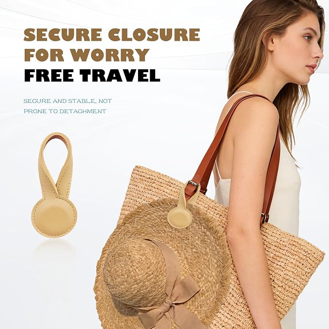 Hat Clip for Travel on Bag, Magnetic Hat Clip, Hands-Free Leather-Style Carrier for Purse Backpack or Luggage, for Straw Hats and Caps, 1-Pack, Beige ﻿