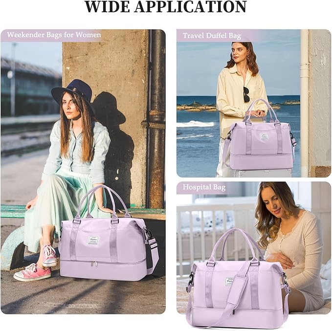 Weekender Bags for Women,Carry On Overnight Travel Duffel Bag with Shoes Compartment & Toiletry Bag,Extra Large,Purple