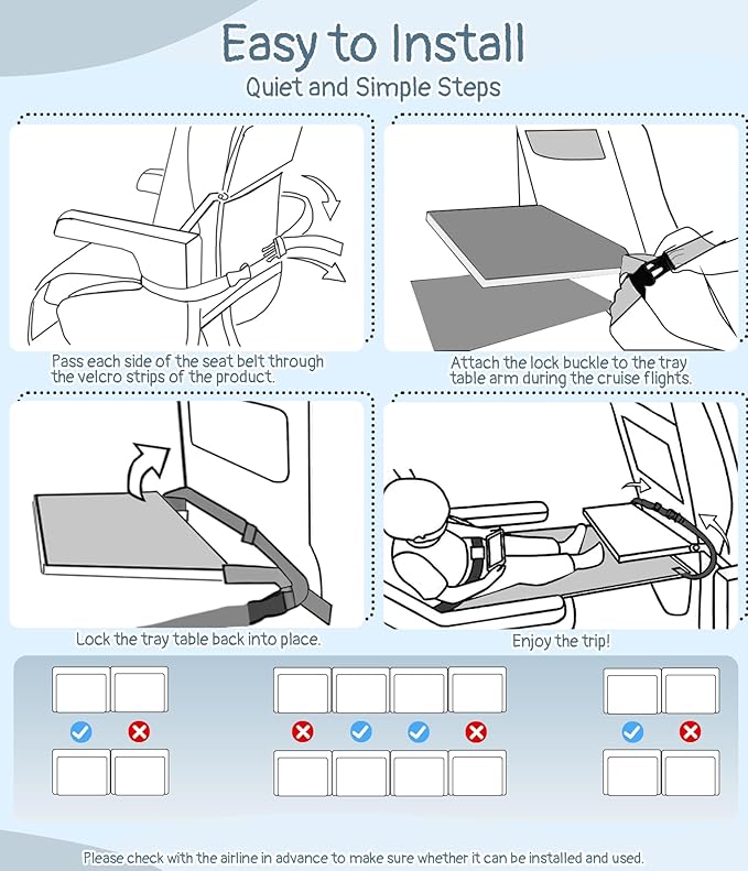 Toddler Airplane Bed, Airplane Seat Extender Travel Bed for Kids, Baby Travel Essentials for Flying, Portable Plane Footrest for Kids, Toddler Must Haves for Flights Grey