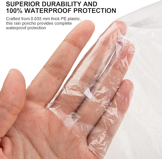 Rain Ponchos for Adults, （10 Pack）with Hood Emergency Rain Ponchos Family Pack,Fit Men and Women, Perfect for Disneyland,Clear