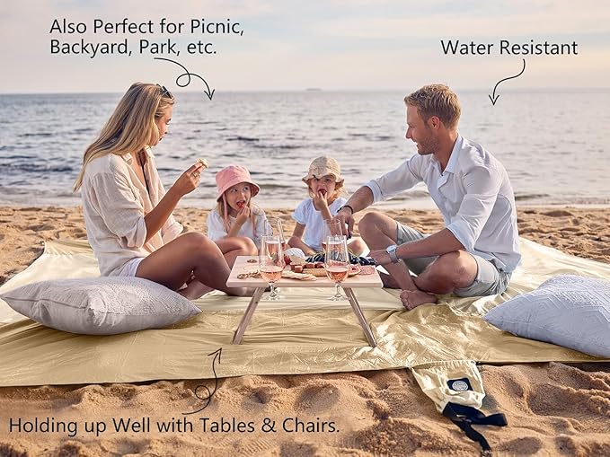 WEKAPO Beach Blanket Sandproof Waterproof, Extra Large Beach Mat, Oversized & Compact Sand Free, Quick Drying Beach Essentials for Vacation, Cruise, Picnic & Camping with Stakes
