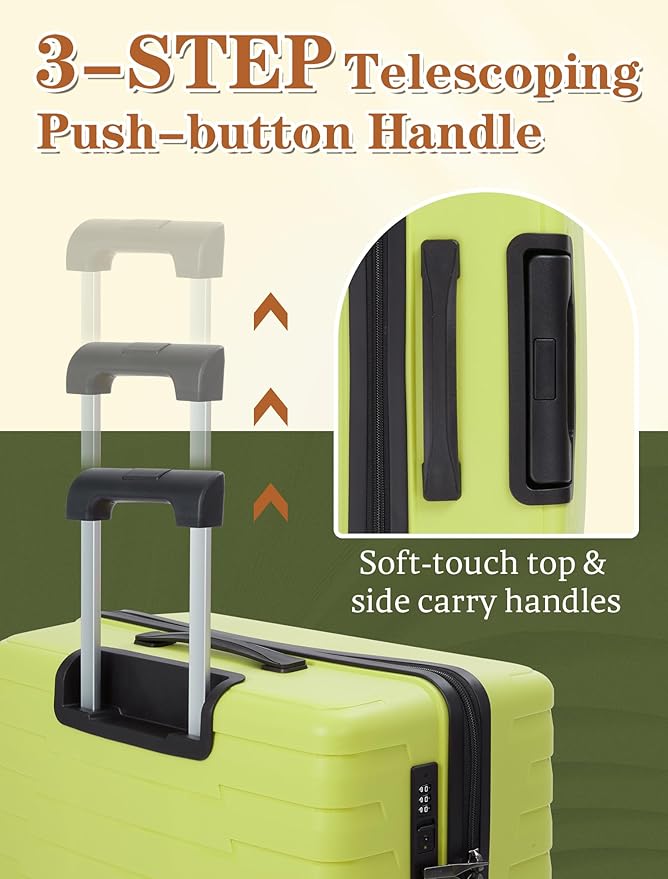 Cosbarn 4-piece luggage sets, suitcases with wheels, PP hard-shell luggage, upgraded shock-absorbing universal wheels and built-in lock, carry-on luggage set.