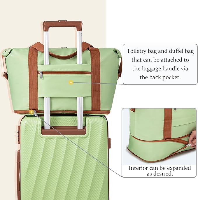 Carry on Luggage Sets 22x14x9 Airline Approved Durable Travel Luggage Suitcases with Wheels,ABS Hard Case Suitcases with Spinner Wheels,(LightGreen,3 Piece Sets(20"/DB/TB))