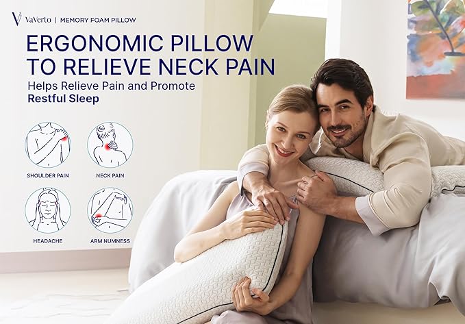 Cooling Gel Memory Foam Pillows - 1-Pack - Standard Size Memory Foam Pillow For Sleeping - Firm Pillow - Back, Stomach & Side Sleeper - Shoulder & Back Pain Relief - Washable, Bamboo Viscose Cover