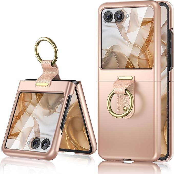 Maxdara for Motorola Razr 2026/2025/2024 Case with Ring [Not Fit Ultra or Plus], Moto Razr 2026 & Razr 2025 Case with Built-in Outer Screen Protector Slim Thin Cover (Rose Gold)