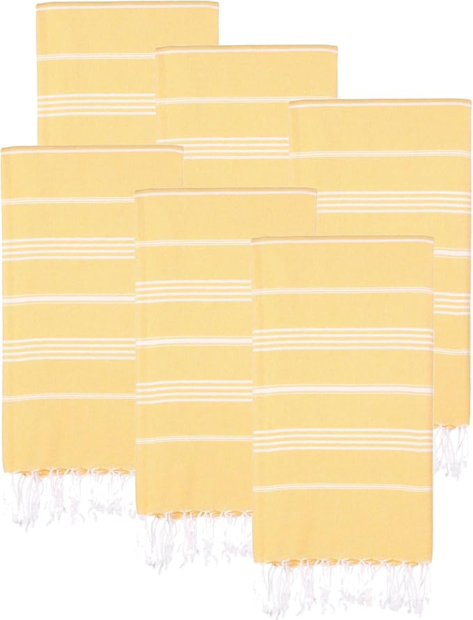 Turkish Beach Towels, Pack of 6 | Oversized, Quick Dry, Sand Free | 100% Cotton, Large 38x71 Towels for Beach, Pool, Travel | Ultra-Soft, Compact, and Absorbent | Yellow