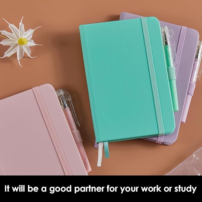 NIRMIRO 3 Pack Small Pocket Journal Notebook 3.7" x 5.7" with Pen, A6 Mini Cute Notepad for Women/Men, 408 Pages, 100Gsm Lined Paper Note Pads, Leather, Green