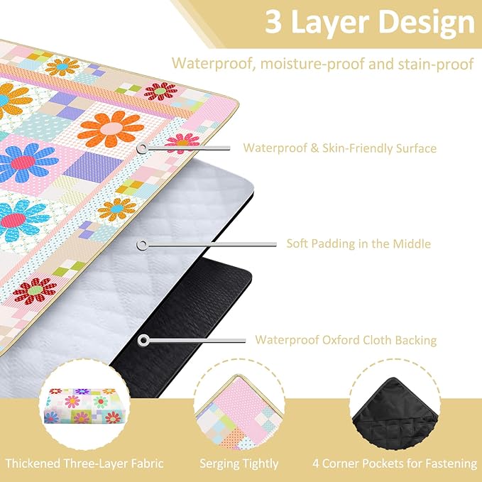Daisy Picnic Blankets Waterproof Foldable, 60″X80″ Packable Picnic Mat Sunflower Outdoor Blanket for Grass, Large Beach Blanket Sandproof Picnic Accessories for Camping Music Festival Park Lawn Travel