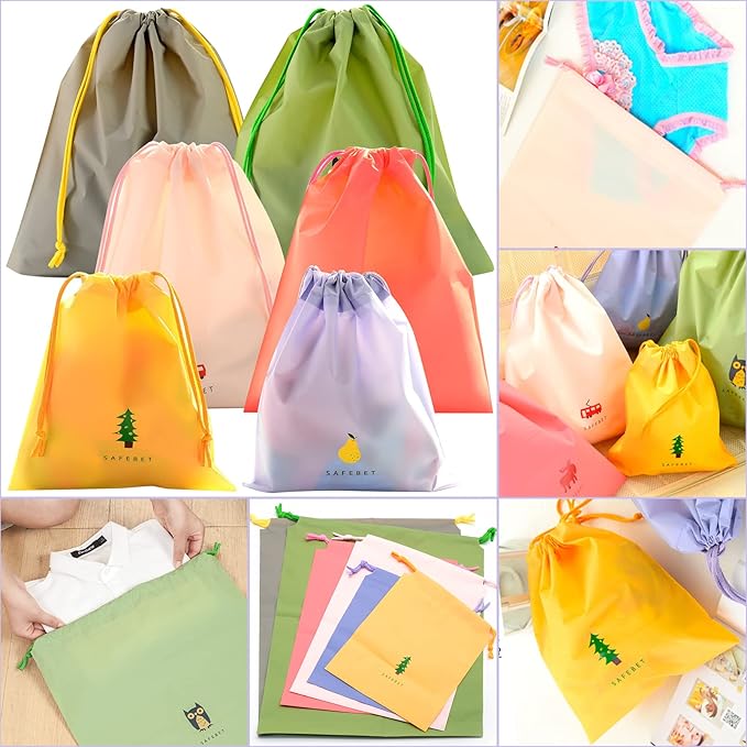 6 PCS Waterproof Drawstring Bag, 3 Sizes Storage Bag for Swimming, Gym, Pool and Beach, Colorful Travel Organize Pouch for Wet Cloth, Shoes, Toiletries, Cosmetic