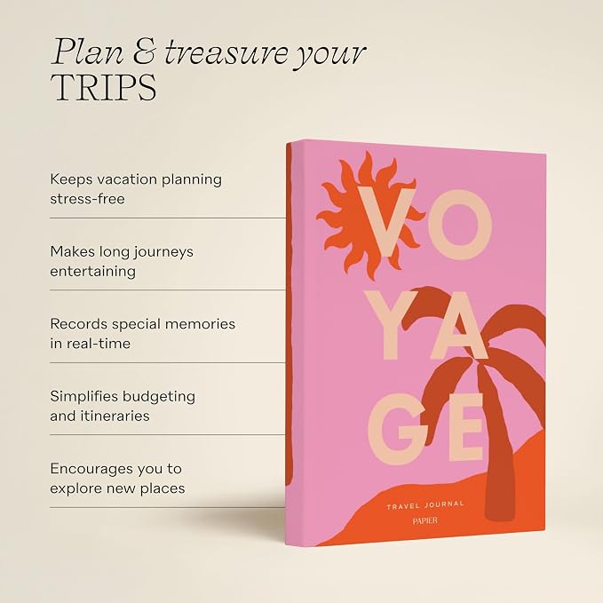 Papier Voyage Travel Journal - Hardcover | Blank Space For 6 Journeys | Packing Guide & List, Itinerary Planner, Journaling & Trip Highlight Space | Travel Games | Country List & Colur-In World Map