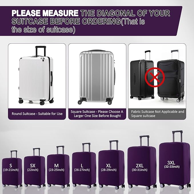 Travel Luggage Cover - Scratch-Resistant Fit 19-31 Inch Suitcase Protector (Purple, S(19-21 inch))