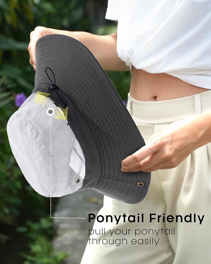 FURTALK Womens Sun Hat with Ponytail Hole Beach Hiking Summer Wide Brim UPF 80+ Outdoor Protection Foldable Bucket Hat