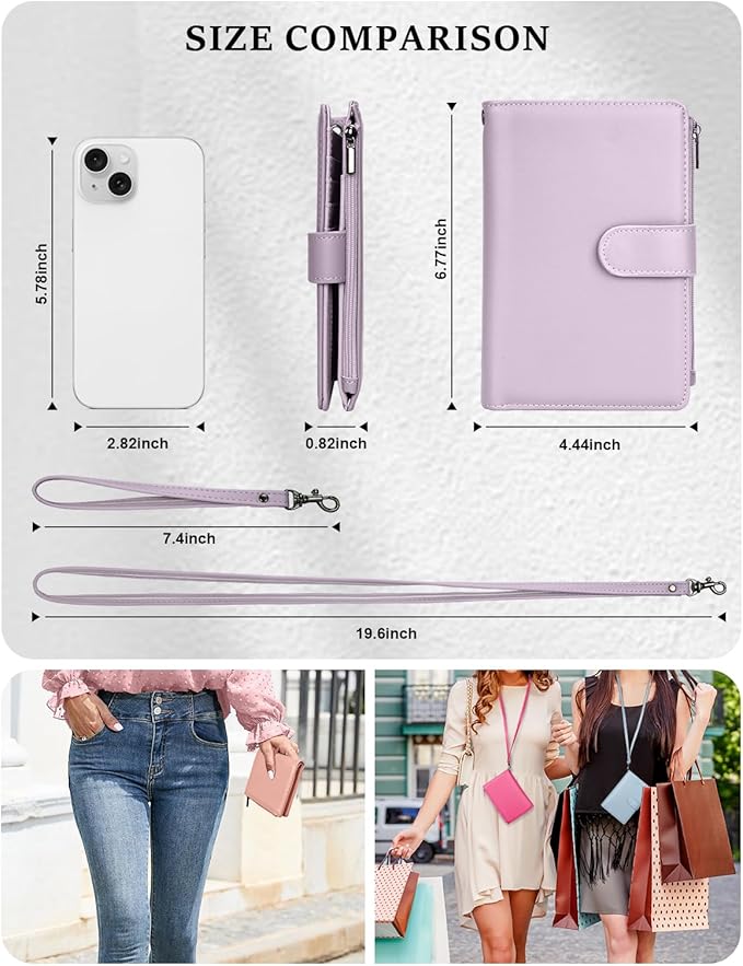 RFID Passport Holder for Women/Men Travel Gift, Large Capacity Passport Wallet, Family Travel Documents Organizer with Card/Airtag Slots, Zipper coin pocket, Cash Holder Passport Cover Case(Purple)