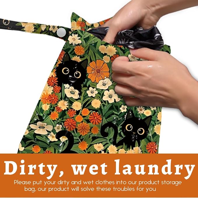 Black Cat Floral Wet Dry Bags Reusable Waterproof Wet Bags Swimsuit Bag Diaper Pouch for Travel Beach Gym Cat Gifts for Women Friend Travelers 10 x 13 Inches