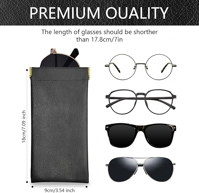 Sunglass Case 3 Pack Portable Antiscratch Leather Waterproof Squeeze Top Soft Eyeglass Cases Pouch