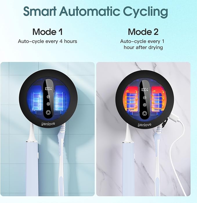 Upgraded Toothbrush Holders for Bathroom, Tooth Brush Holders Wall Mounted,Toothbrush Cleaner Organizer with LED Smart Screen,Cleaning and Drying Fits All Toothbrushes for Home & Travel