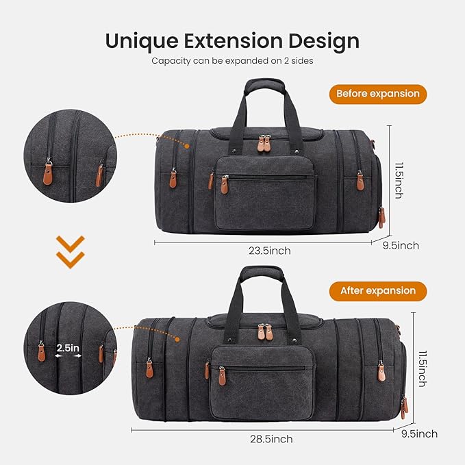 Sucipi Canvas Travel Duffel Bag for Men, Weekend Overnight Bag with Shoe Compartment and Toiletry Bag, Carry-On for Airplanes, Dark Grey